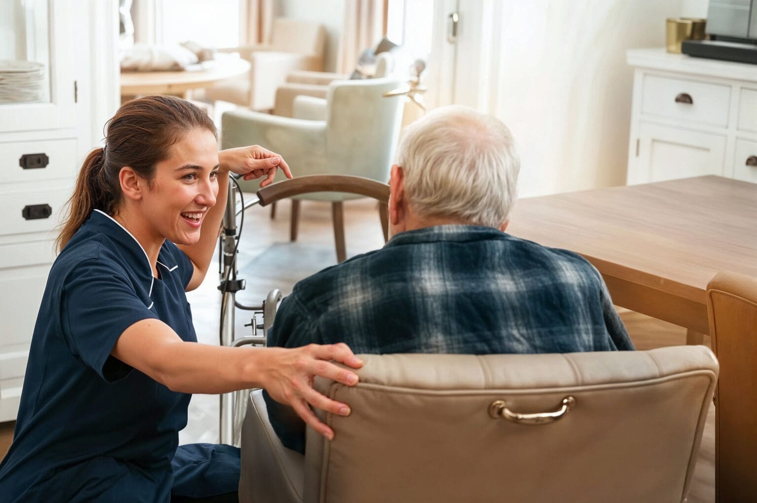 Bewoner praat met medewerker